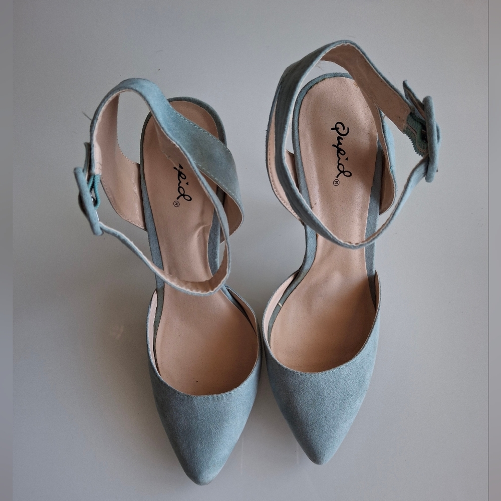 Qupid Women's Blue Faux Suede Heels - 8.5